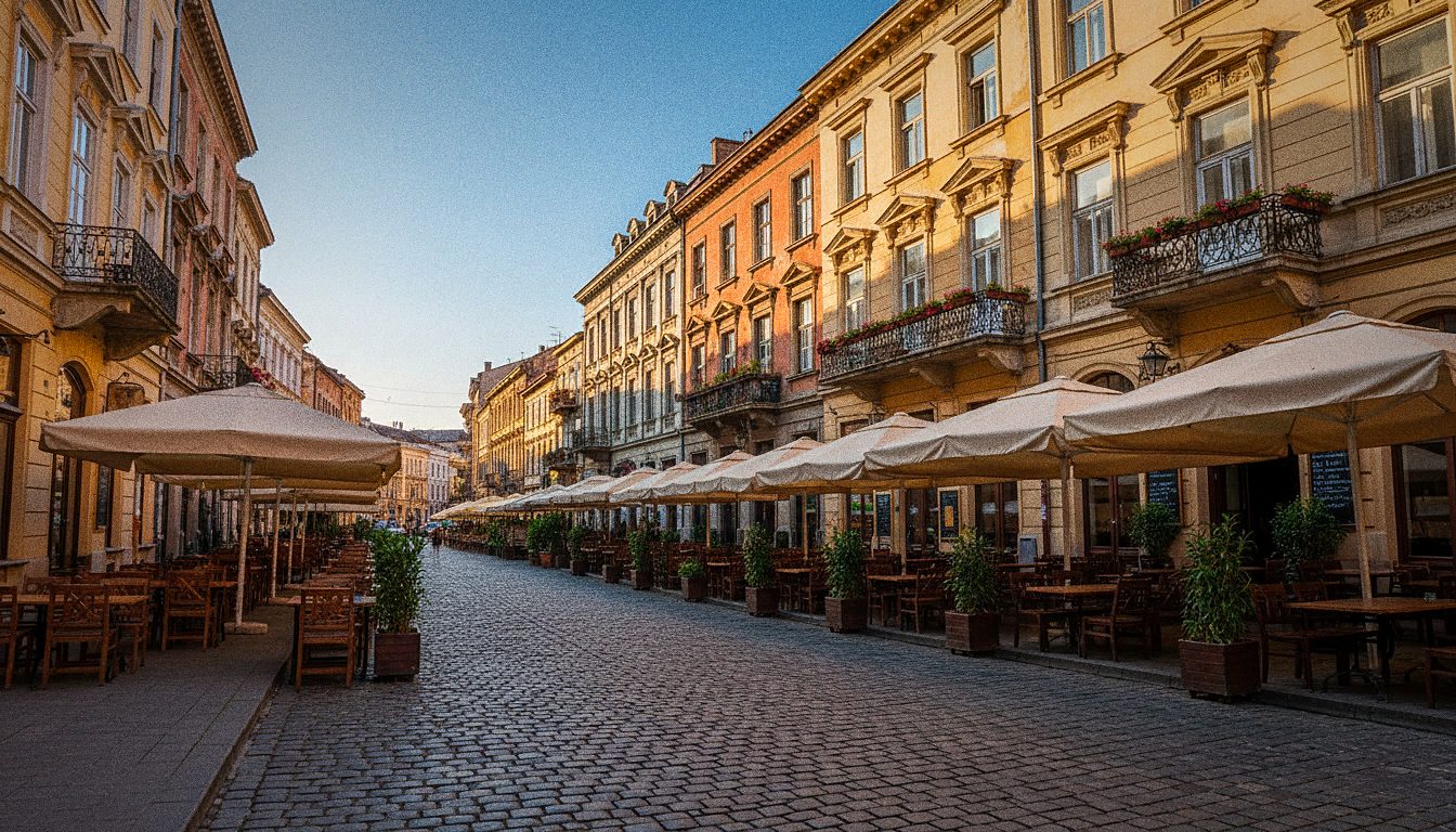 Una calle del Casco Antiguo de Bucarest con terrazas y arquitectura del siglo XIX