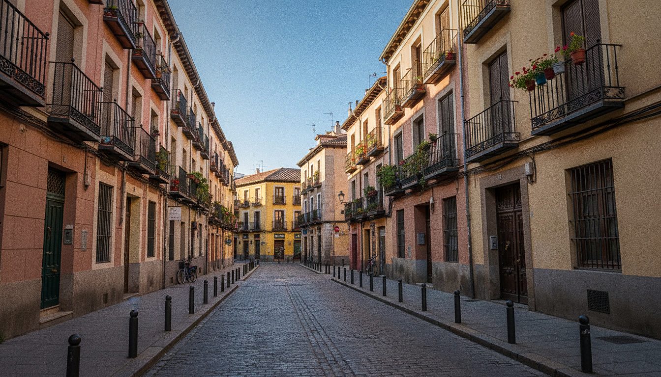 Una calle del barrio de Lavapiés en el centro de Madrid al atardecer