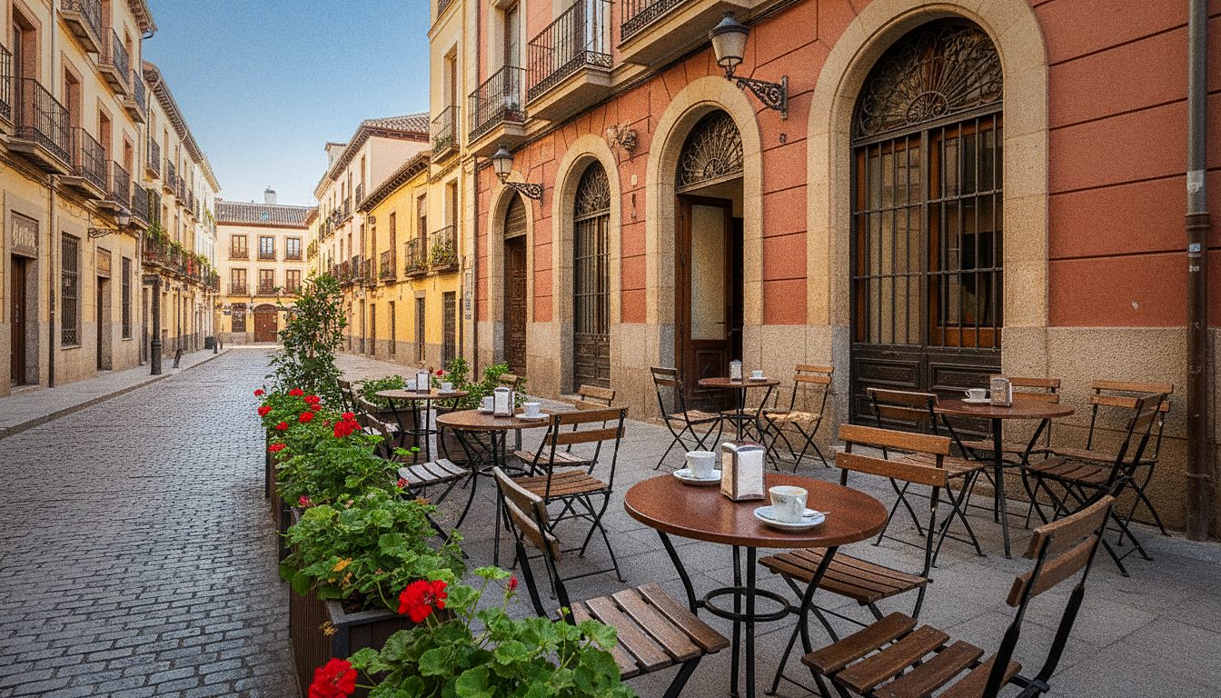 Personas conversando en la terraza de un café en el centro de Madrid