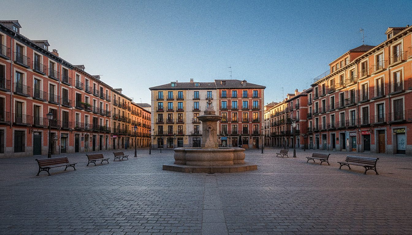 Gente reunida en una plaza del centro de Madrid en una tarde de primavera
